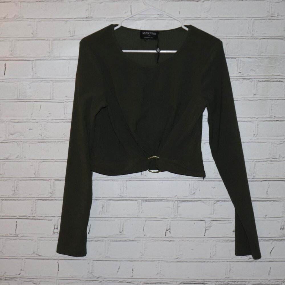 💚 MINKPINK Ring‑Front Ribbed Crop Top · Size Large